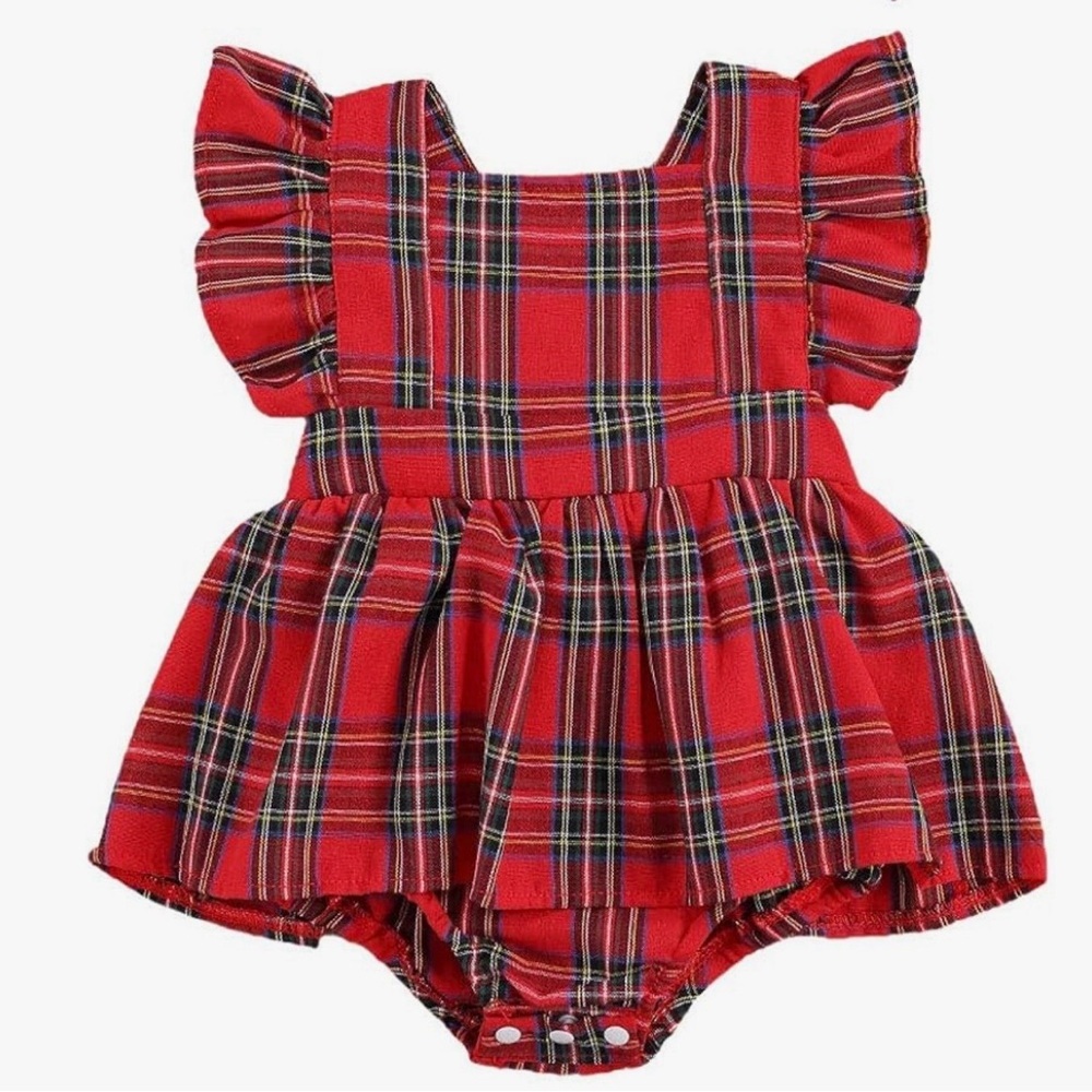 Plaid Ruffle Sleeve Baby Dress - Red
